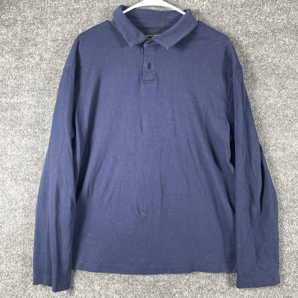 Banana Republic Shirt Mens Large Blue Polo Long Sleeve Collared Button Up Preppy
